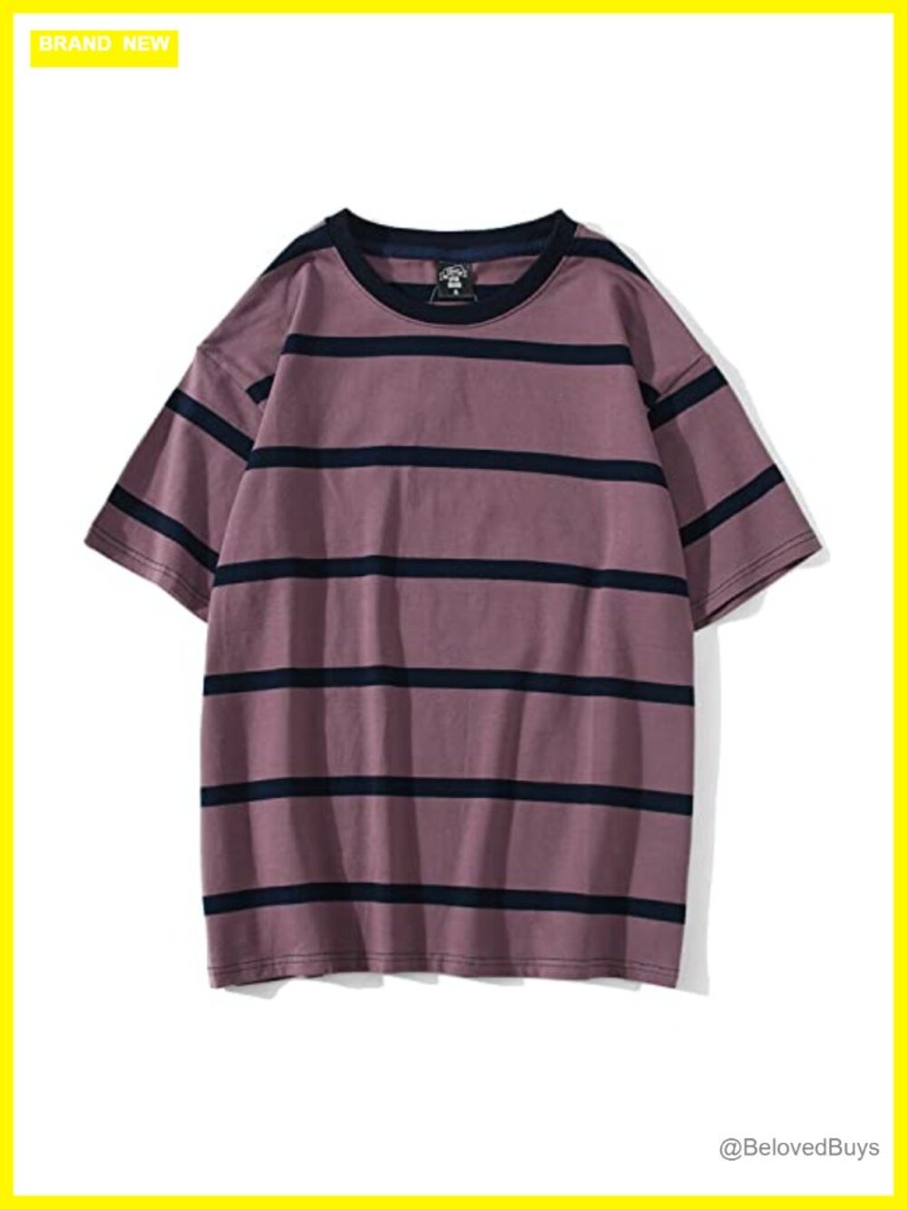 Oversized Cotton Crewneck Color Block Stripe T-Shirt